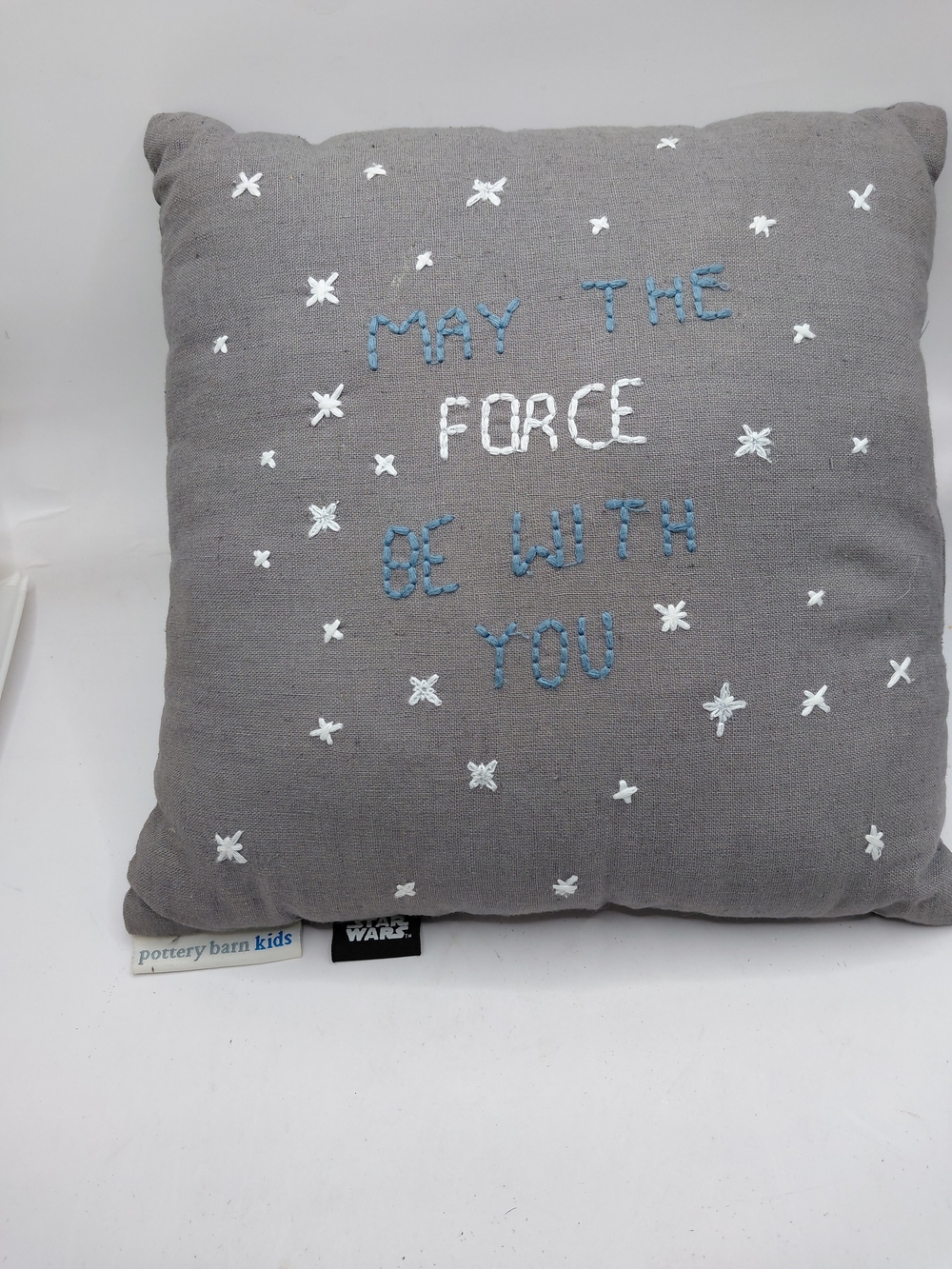 Pottery Barn Kids Gray 'May The Force Be With You' Embroidered Throw Pillow
